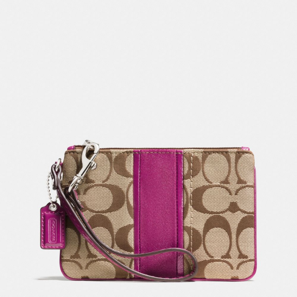 COACH SMALL WRISTLET IN SIGNATURE STRIPE LEATHER -  SILVER/KHAKI/BERRY - f51806