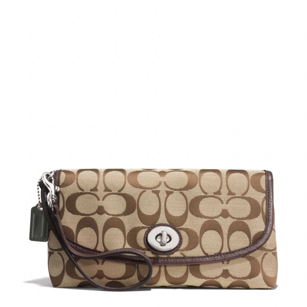 COACH PARK SIGNATURE LARGE FLAP WRISTLET - SILVER/KHAKI/MAHOGANY - f51820