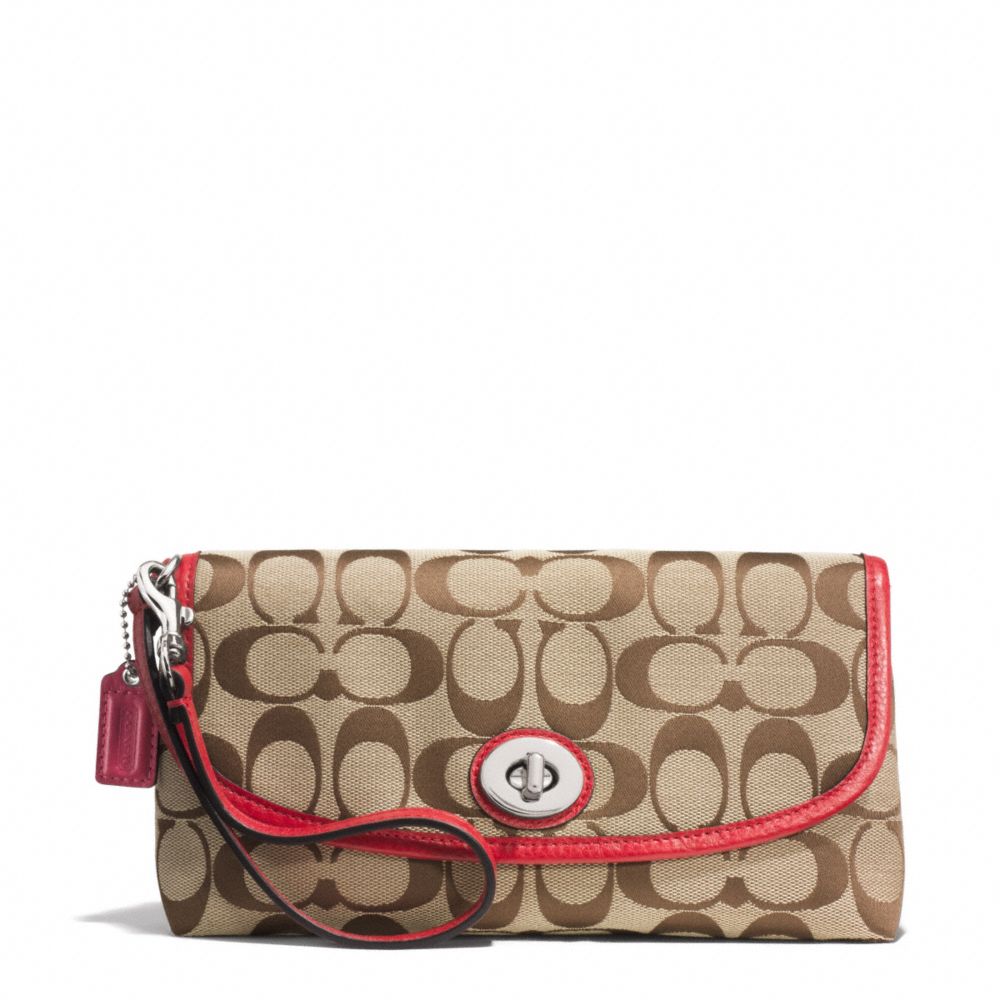 COACH PARK SIGNATURE LARGE FLAP WRISTLET - SILVER/KHAKI/VERMILLION - f51820