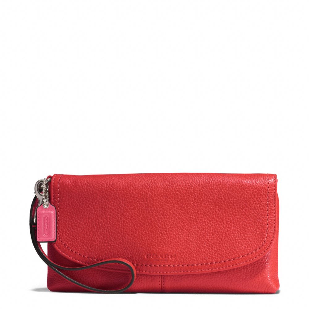 PARK LEATHER LARGE FLAP WRISTLET - SILVER/VERMILLION - COACH F51821