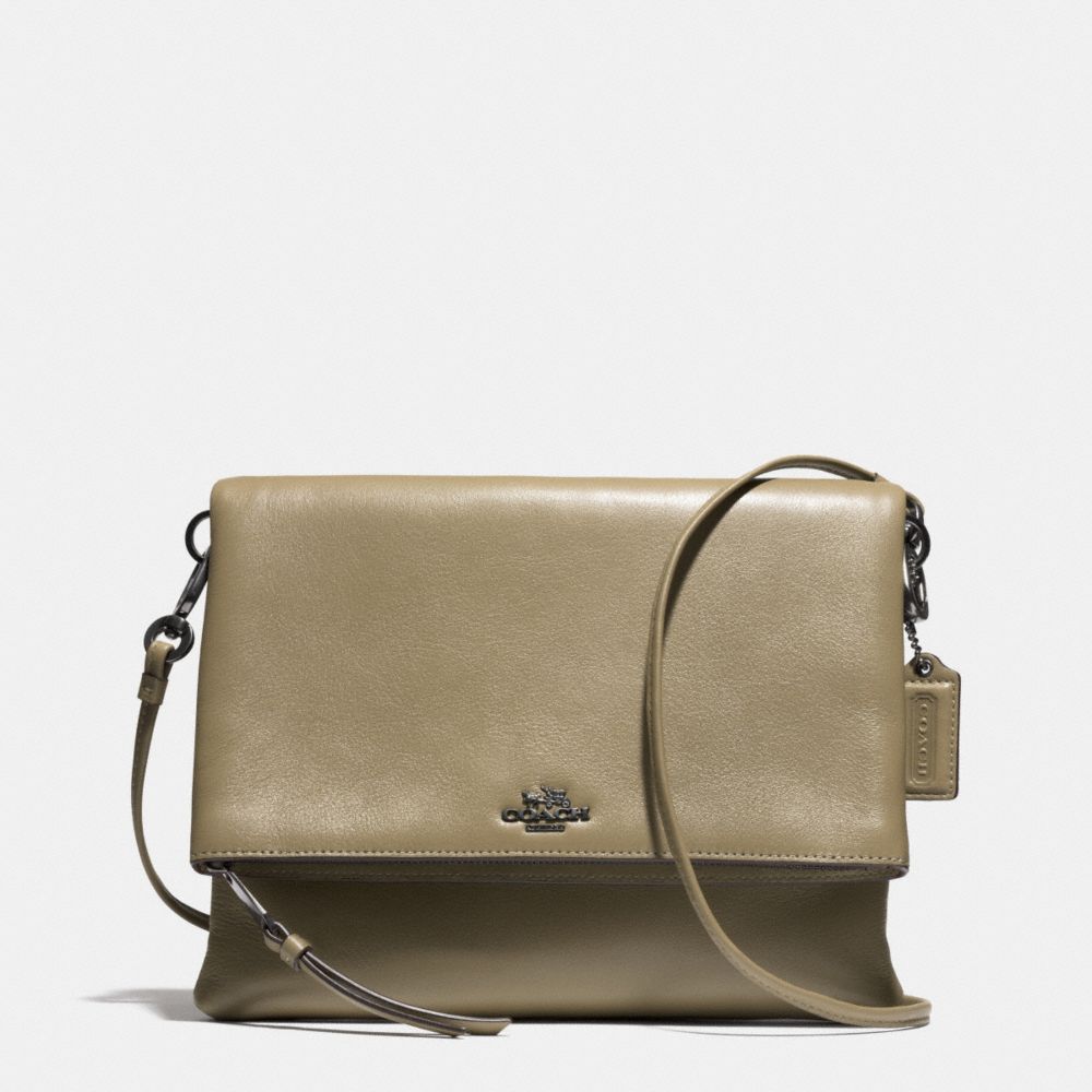 COACH F51896 Madison Foldover Crossbody In Leather  BLACK ANTIQUE NICKEL/OLIVE GREY