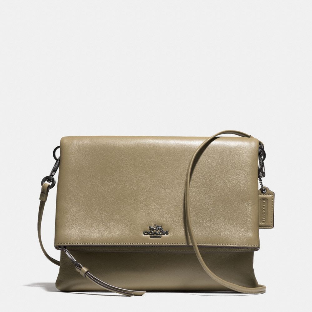 MADISON FOLDOVER CROSSBODY IN LEATHER - f51896 -  BLACK ANTIQUE NICKEL/OLIVE GREY