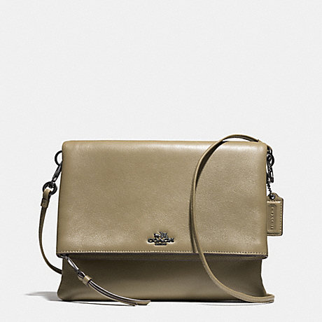 COACH F51896 MADISON FOLDOVER CROSSBODY IN LEATHER -BLACK-ANTIQUE-NICKEL/OLIVE-GREY