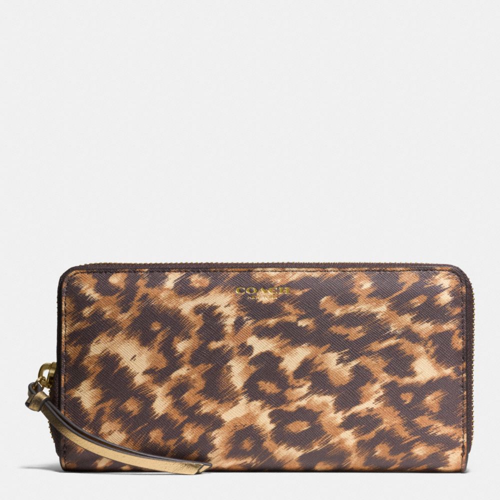 COACH F51912 Accordion Zip Wallet In Ocelot Print Saffiano Leather  LIGHT GOLD/BROWN MULTI