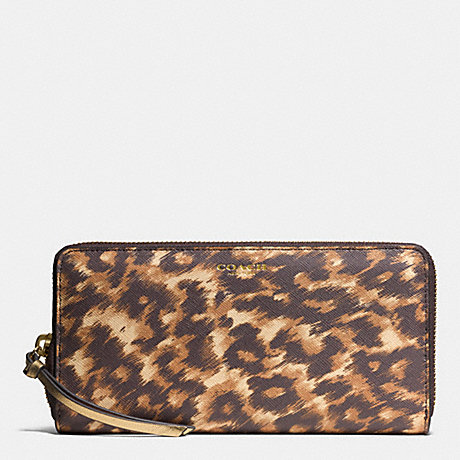 COACH f51912 ACCORDION ZIP WALLET IN OCELOT PRINT SAFFIANO LEATHER  LIGHT GOLD/BROWN MULTI