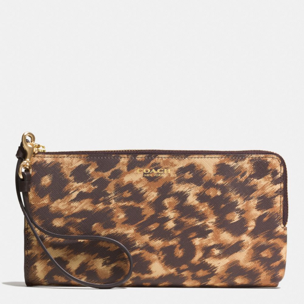 COACH F51920 L-ZIP WALLET IN SAFFIANO OCELOT PRINT LEATHER -LIGHT-GOLD/BROWN-MULTI