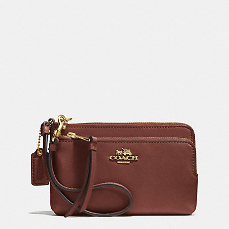 COACH F51928 MADISON DOUBLE ZIP WRISTLET IN LEATHER -LIGHT-GOLD/BRICK