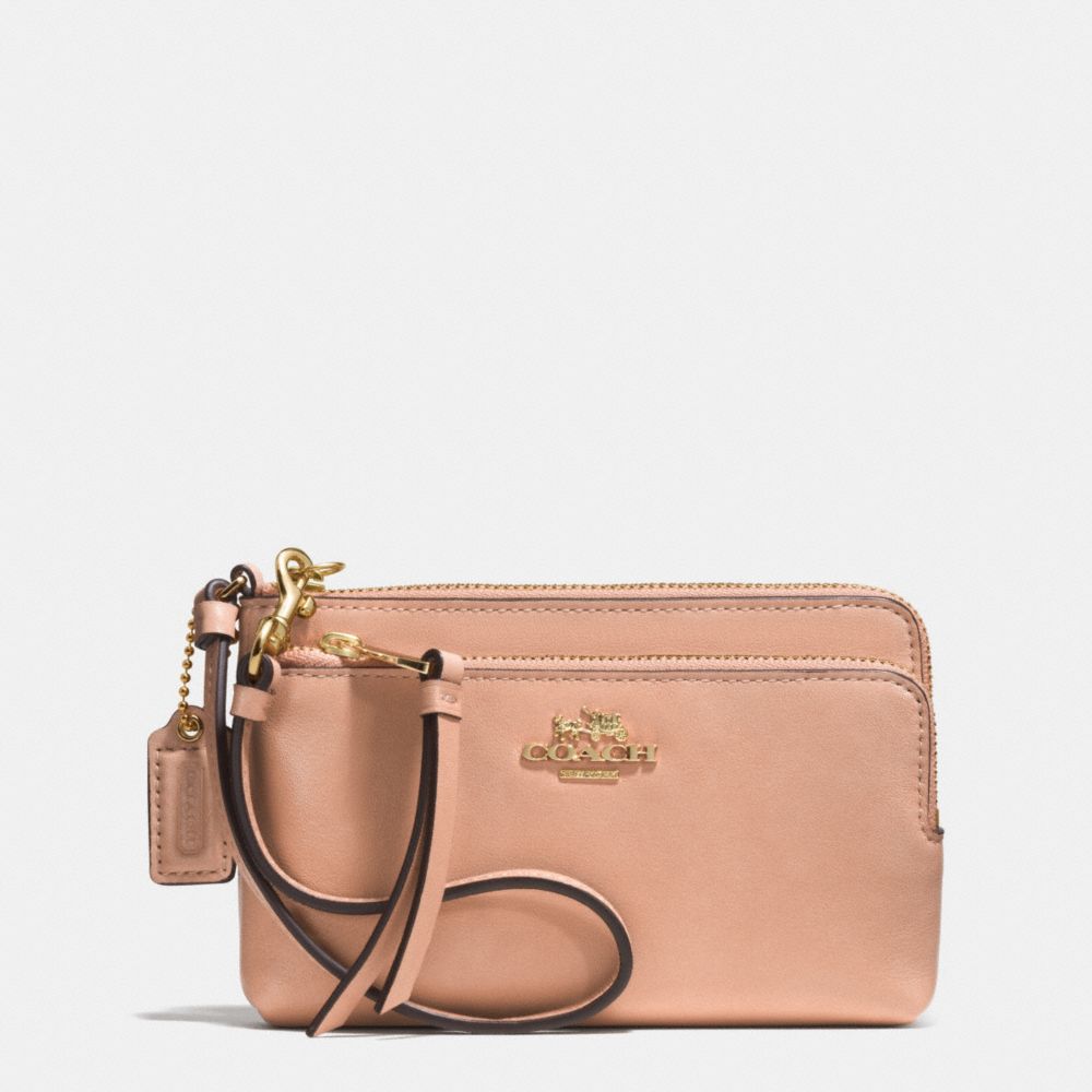 COACH F51928 MADISON LEATHER DOUBLE ZIP WRISTLET LIGHT-GOLD/ROSE-PETAL