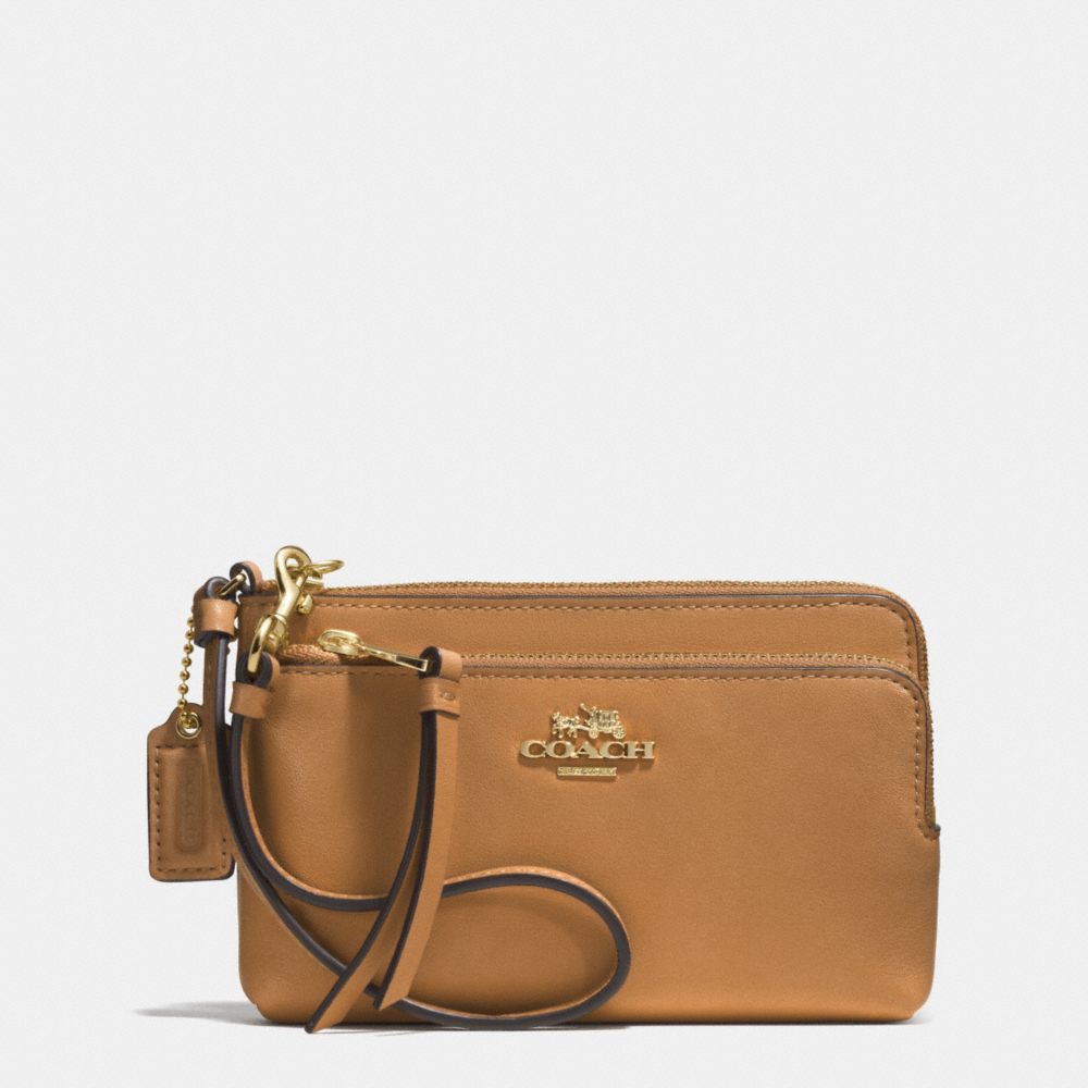 COACH F51928 MADISON DOUBLE ZIP WRISTLET IN LEATHER -LIGHT-GOLD/BRINDLE