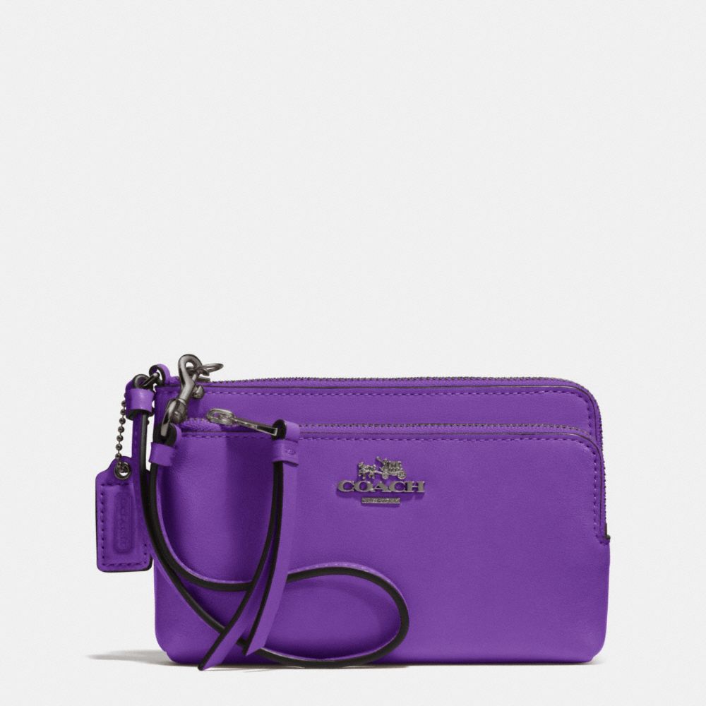 COACH MADISON LEATHER DOUBLE ZIP WRISTLET - QB/PURPLE IRIS - f51928