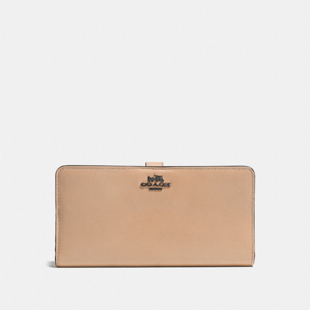 COACH F51936 Skinny Wallet In Calf Leather DARK GUNMETAL/BEECHWOOD