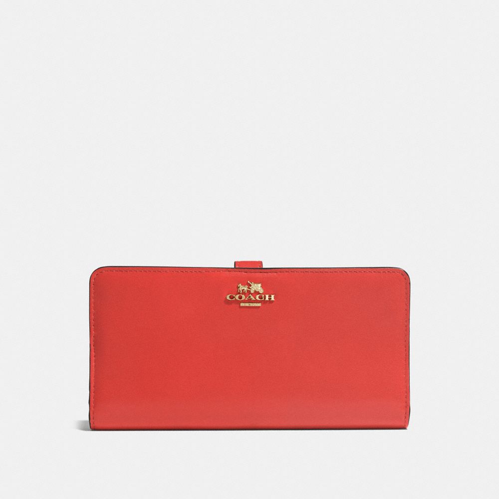 SKINNY WALLET IN REFINED CALF LEATHER - f51936 - LIGHT GOLD/DEEP CORAL