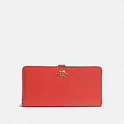 SKINNY WALLET IN REFINED CALF LEATHER - COACH f51936 - LIGHT GOLD/DEEP CORAL