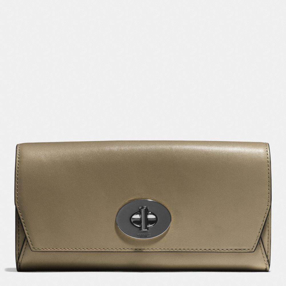 COACH f51968 SLIM ENVELOPE WALLET IN LEATHER BLACK ANTIQUE NICKEL/OLIVE GREY