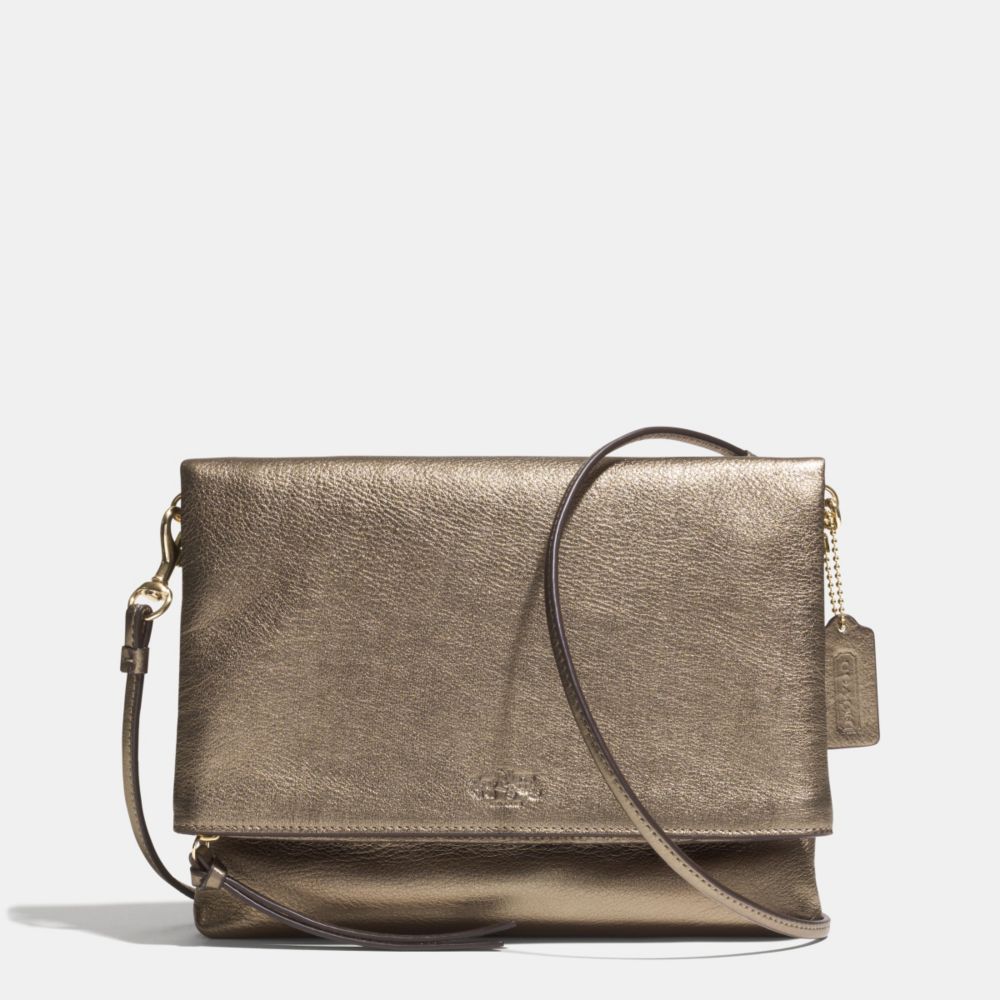 BLEECKER FOLDOVER CROSSBODY IN METALLIC LEATHER - GOLD/GOLD - COACH F51974