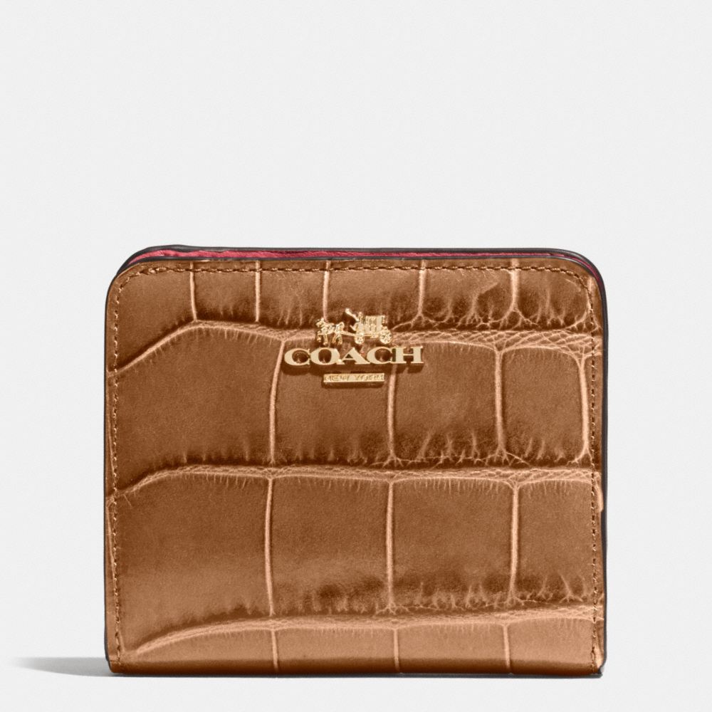 COACH f51975 SMALL WALLET IN CROC EMBOSSED LEATHER LIGHT GOLD/BRONZE