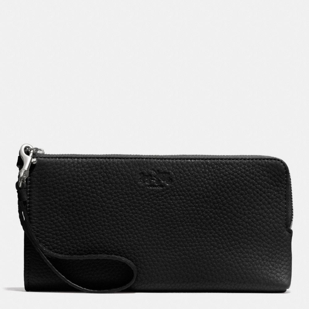 COACH F51981 BLEECKER L-ZIP WALLET IN PEBBLE LEATHER -SILVER/BLACK