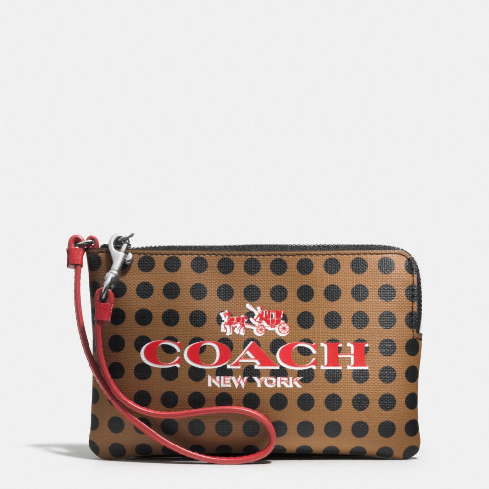 COACH F51992 BLEECKER ZIP SMALL WRISTLET IN DOTS COATED CANVAS -AK/BRINDLE/BLACK