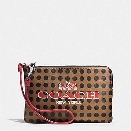 COACH f51992 BLEECKER ZIP SMALL WRISTLET IN DOTS COATED CANVAS  AK/BRINDLE/BLACK