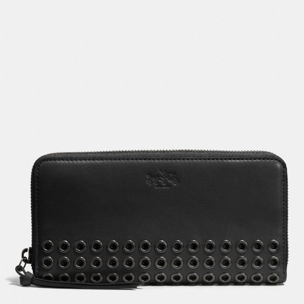 COACH F52076 Bleecker Grommets Accordion Zip Wallet In Leather  ANTIQUE NICKEL/BLACK