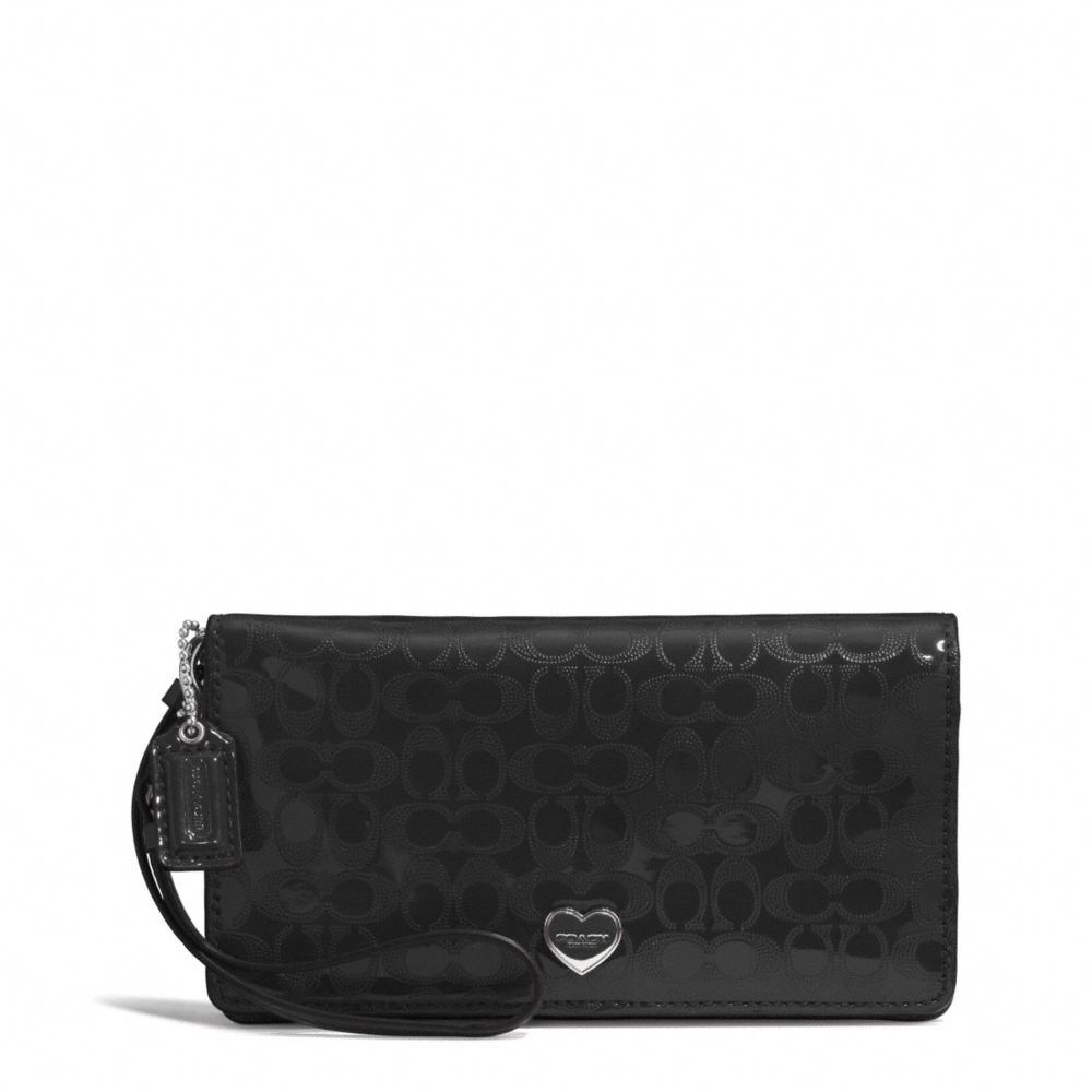 PERFORATED EMBOSSED LIQUID GLOSS DEMI CLUTCH - SILVER/BLACK - COACH F52081