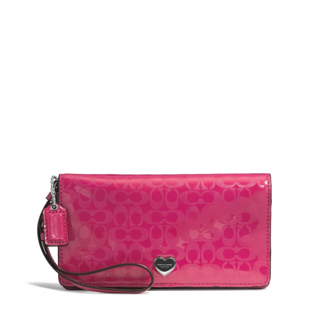 PERFORATED EMBOSSED LIQUID GLOSS DEMI CLUTCH - SILVER/FUCHSIA - COACH F52081