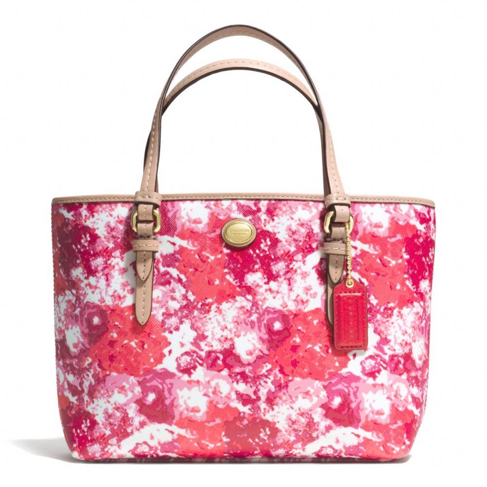 COACH f52086 PEYTON FLORAL PRINT TOP HANDLE TOTE BRASS/PINK MULTICOLOR