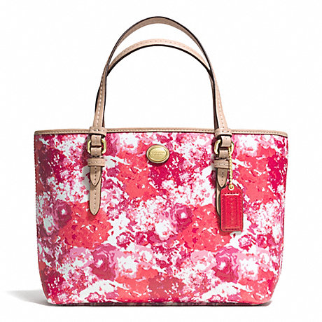 COACH f52086 PEYTON FLORAL PRINT TOP HANDLE TOTE BRASS/PINK MULTICOLOR