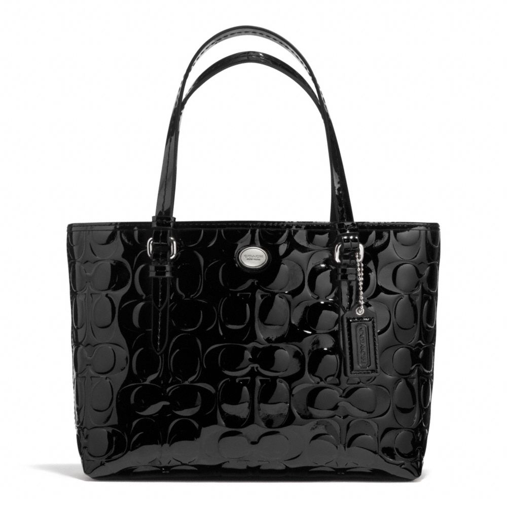 PEYTON SIGNATURE C EMBOSSED PATENT TOP HANDLE TOTE - f52088 - SILVER/BLACK