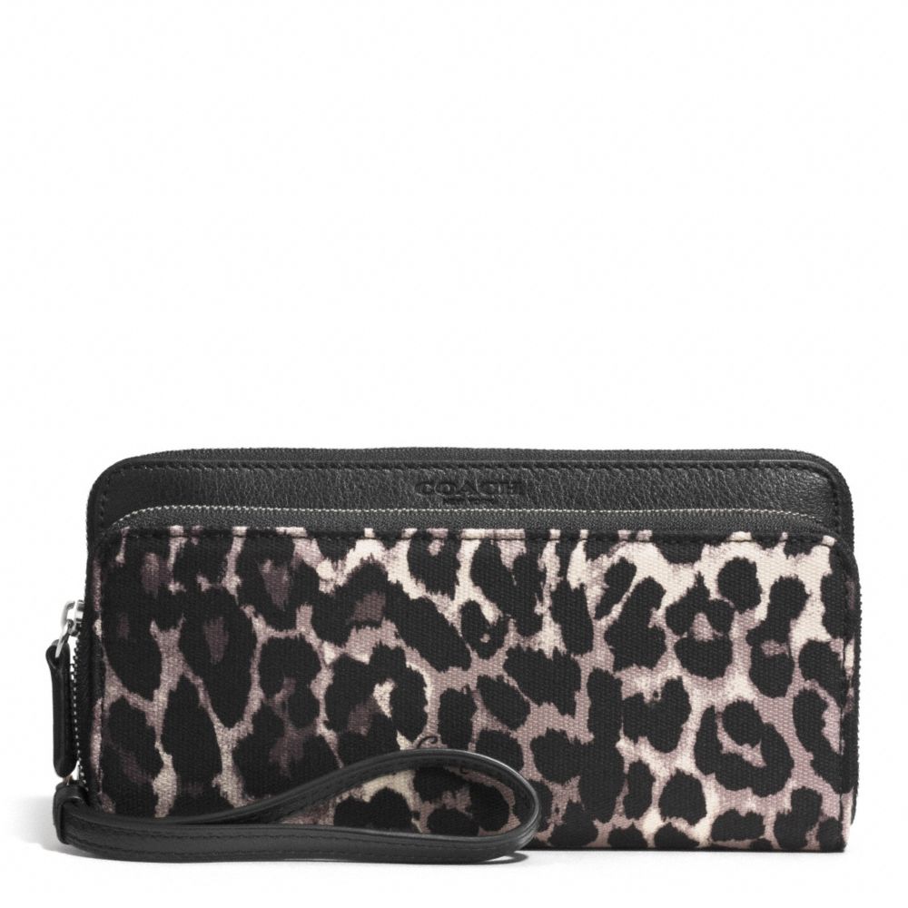 COACH PARK OCELOT PRINT DOUBLE ACCORDION ZIP AROUND WALLET - SILVER/BLACK MULTI - f52097