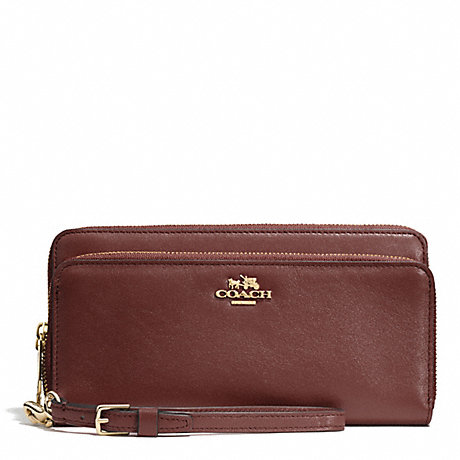 COACH DOUBLE ACCORDION ZIP WALLET IN LEATHER -  LIGHT GOLD/BRICK - f52103