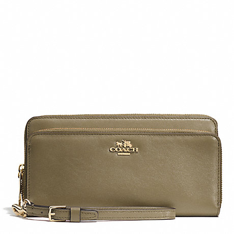 COACH F52103 DOUBLE ACCORDION ZIP WALLET IN LEATHER -LIGHT-GOLD/OLIVE-GREY