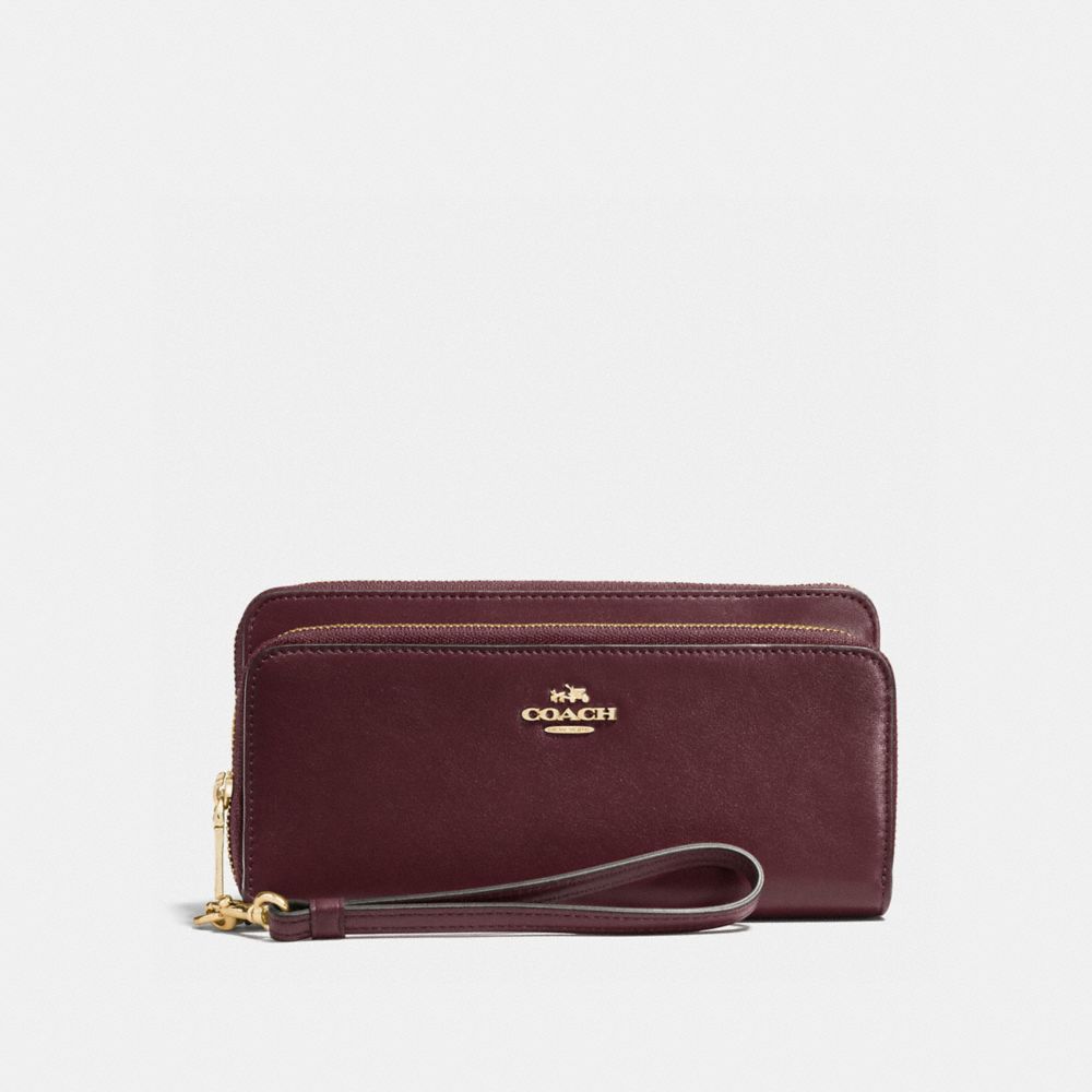 COACH f52103 DOUBLE ACCORDION ZIP WALLET OXBLOOD/LIGHT GOLD