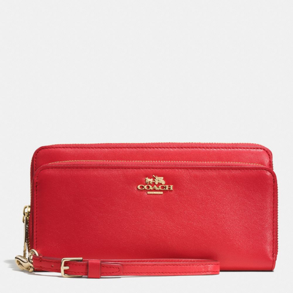 DOUBLE ACCORDION ZIP WALLET IN LEATHER - LIGHT GOLD/RED - COACH F52103