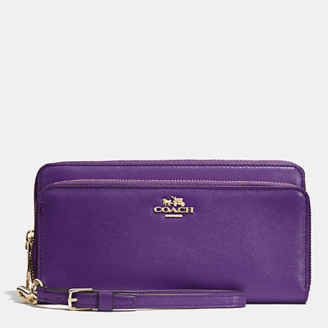 COACH DOUBLE ACCORDION ZIP WALLET IN LEATHER -  LIGHT GOLD/VIOLET - f52103