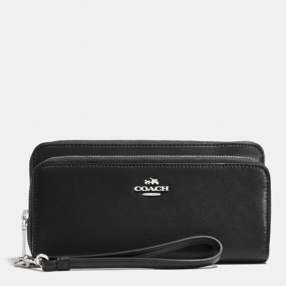 COACH DOUBLE ACCORDION ZIP WALLET IN LEATHER - SILVER/BLACK - f52103