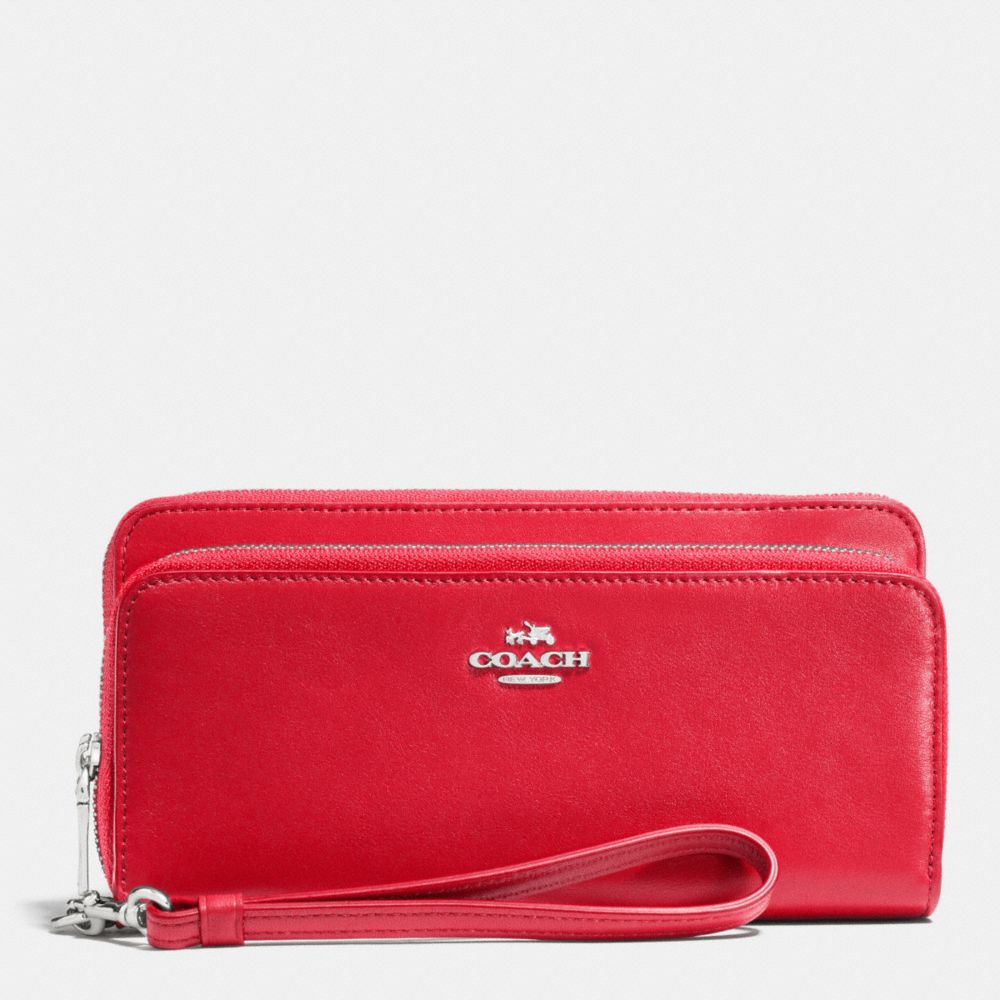 DOUBLE ACCORDION ZIP WALLET IN LEATHER - SILVER/TRUE RED - COACH F52103