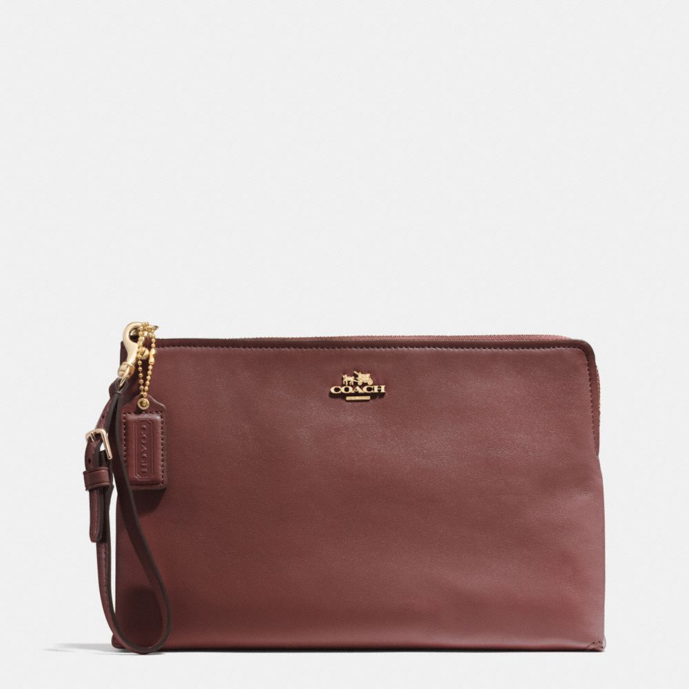 COACH F52106 MADISON LARGE POUCH CLUTCH IN LEATHER -LIGHT-GOLD/BRICK