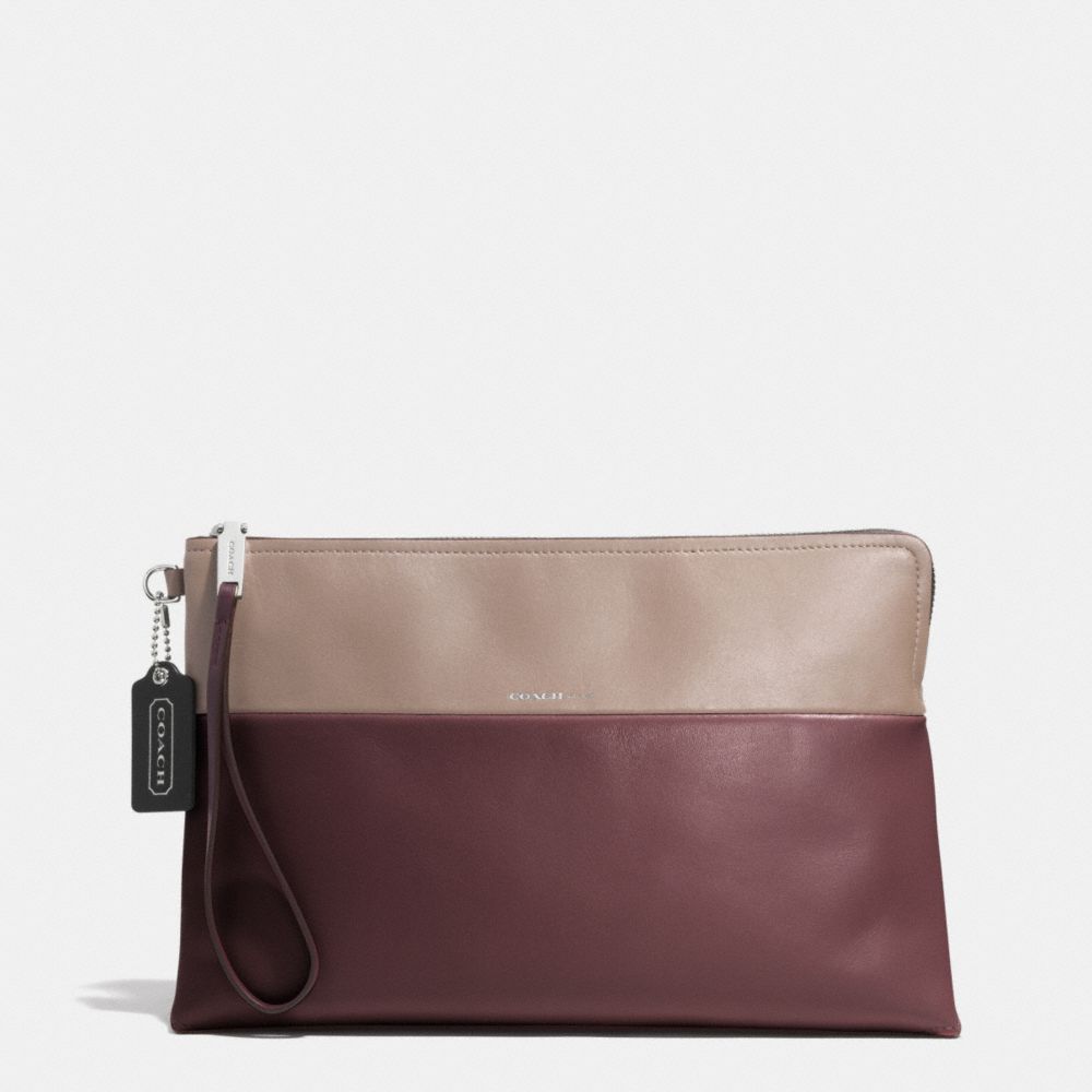 COACH THE LARGE BOROUGH CLUTCH IN RETRO COLORBLOCK LEATHER - ANTIQUE NICKEL/OXBLOOD/OLIGHT GOLDVE GREY - F52112