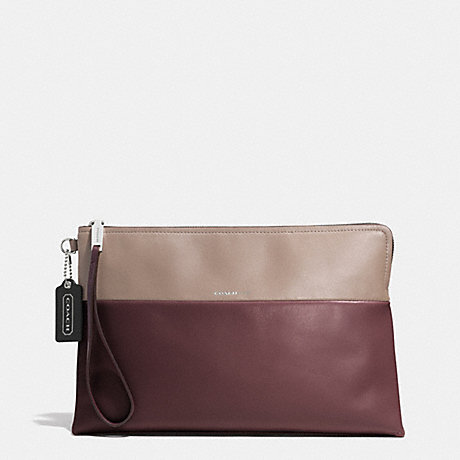 COACH f52112 THE LARGE BOROUGH CLUTCH IN RETRO COLORBLOCK LEATHER  ANTIQUE NICKEL/OXBLOOD/OLIGHT GOLDVE GREY
