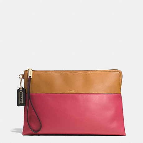COACH f52112 THE LARGE BOROUGH CLUTCH IN RETRO COLORBLOCK LEATHER  GOLD/LOGANBERRY/TAN