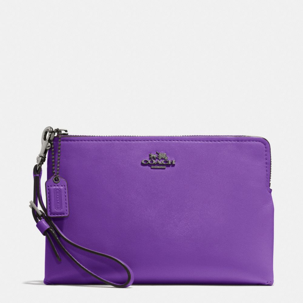 COACH f52115 MADISON LEATHER LARGE POUCH WRISTLET QB/PURPLE IRIS