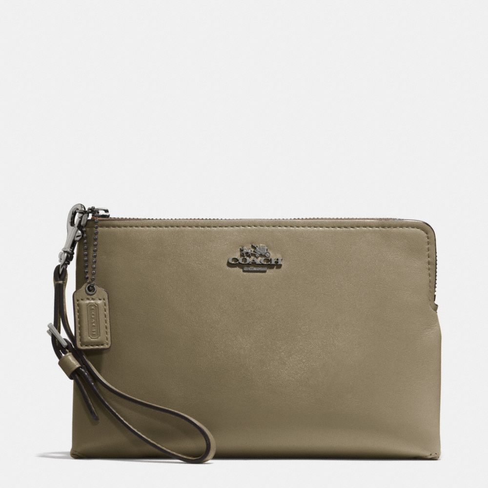 MADISON LARGE POUCH WRISTLET IN LEATHER - BLACK ANTIQUE NICKEL/OLIVE GREY - COACH F52115
