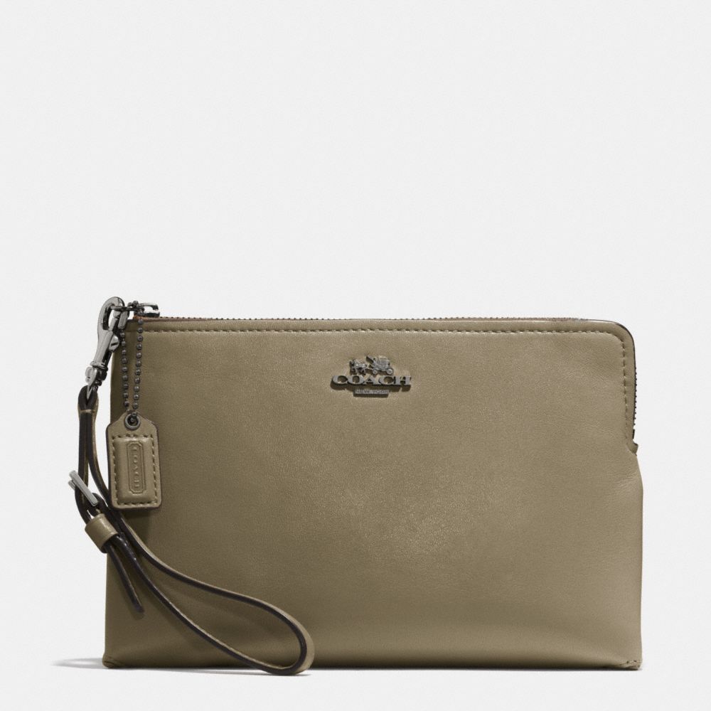 COACH F52115 Madison Large Pouch Wristlet In Leather  BLACK ANTIQUE NICKEL/OLIVE GREY