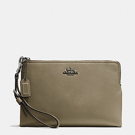 COACH f52115 MADISON LARGE POUCH WRISTLET IN LEATHER  BLACK ANTIQUE NICKEL/OLIVE GREY