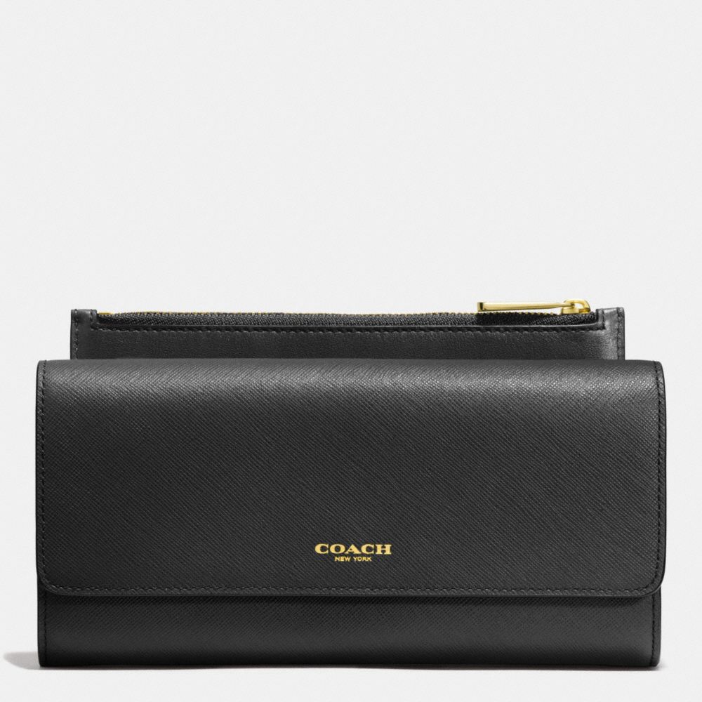 COACH f52119 SLIM ENVELOPE WALLET WITH POUCH IN SAFFIANO LEATHER LIGHT GOLD/BLACK