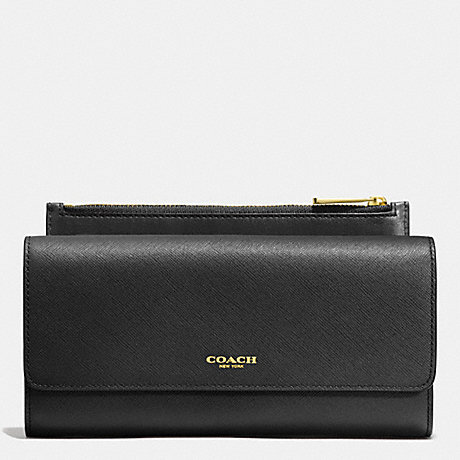 COACH SLIM ENVELOPE WALLET WITH POUCH IN SAFFIANO LEATHER - LIGHT GOLD/BLACK - f52119