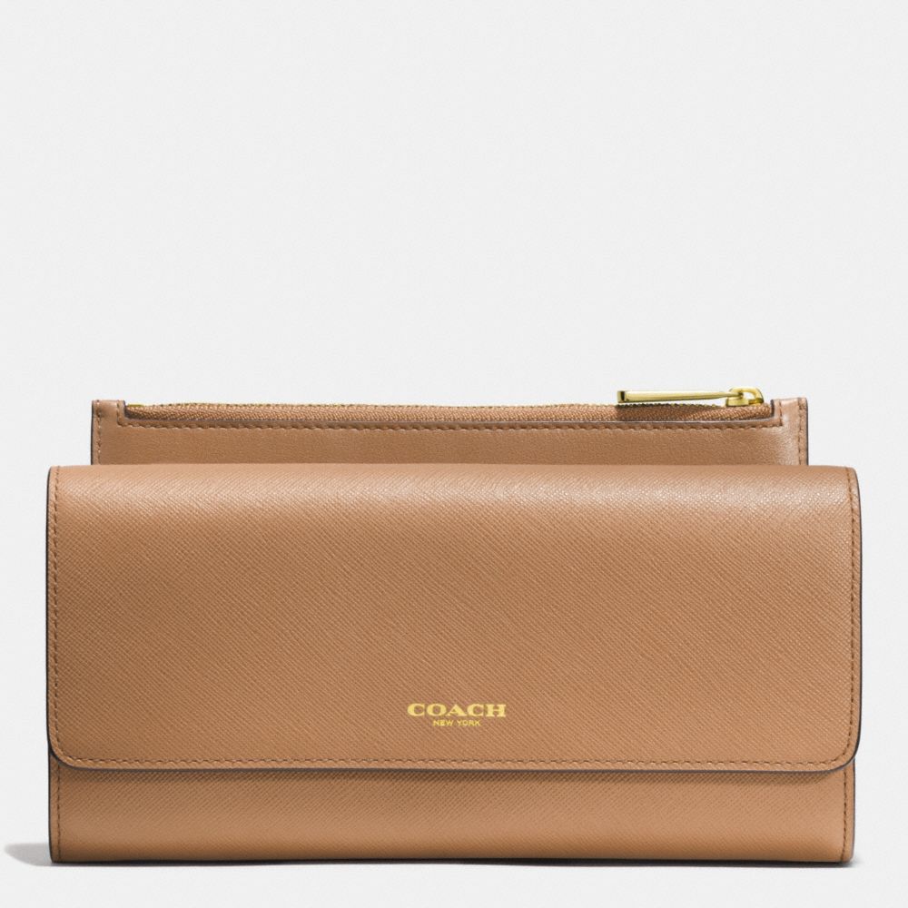 COACH SAFFIANO LEATHER SLIM ENVELOPE WALLET WITH POUCH - LIGHT GOLD/BRINDLE - F52119