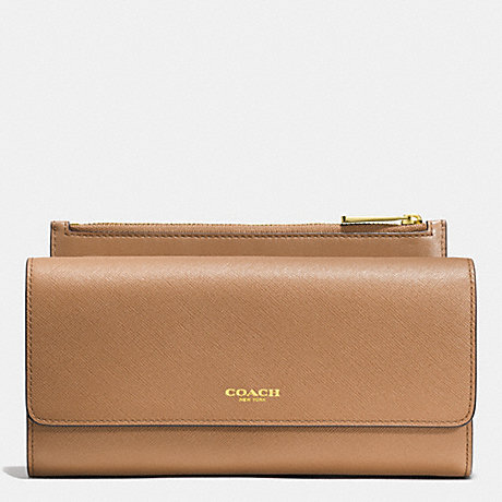 COACH F52119 SAFFIANO LEATHER SLIM ENVELOPE WALLET WITH POUCH -LIGHT-GOLD/BRINDLE
