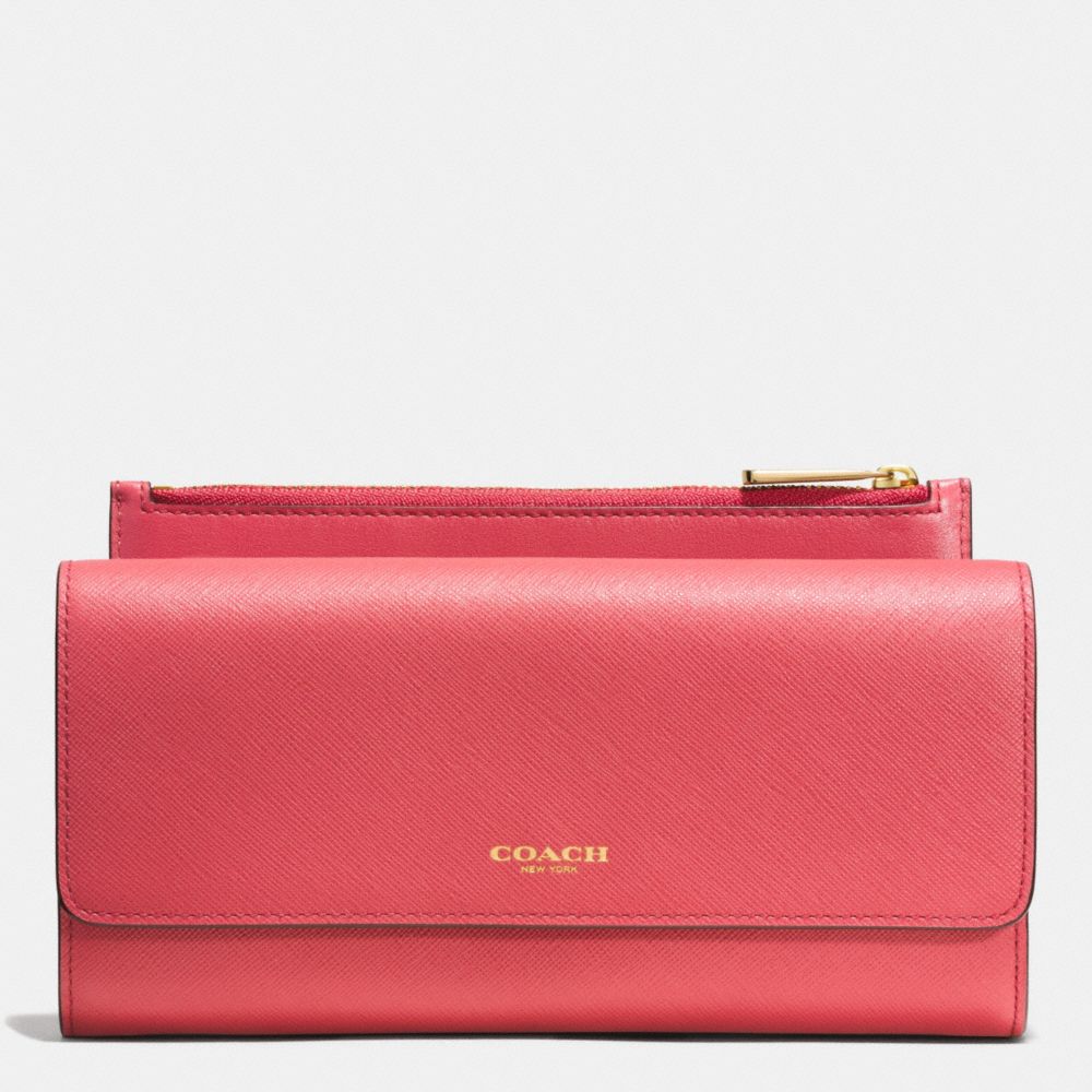 SAFFIANO LEATHER SLIM ENVELOPE WALLET WITH POUCH - LIGHT GOLD/LOGANBERRY - COACH F52119